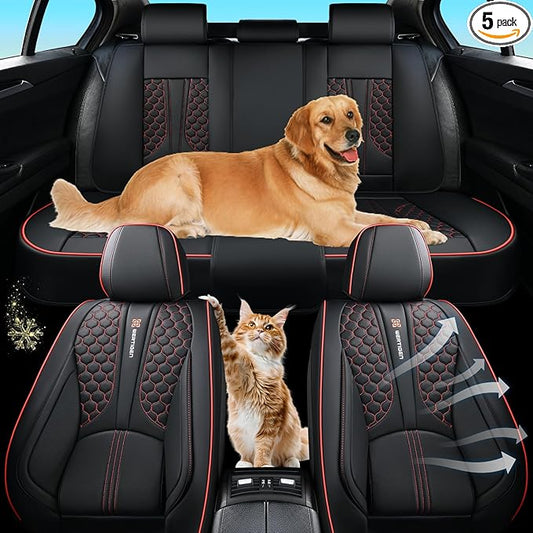 Black Car Seat Covers Full Set,Waterproof Leather Car Seat Covers,Suitable for suvs, sedans, and Pickup Trucks