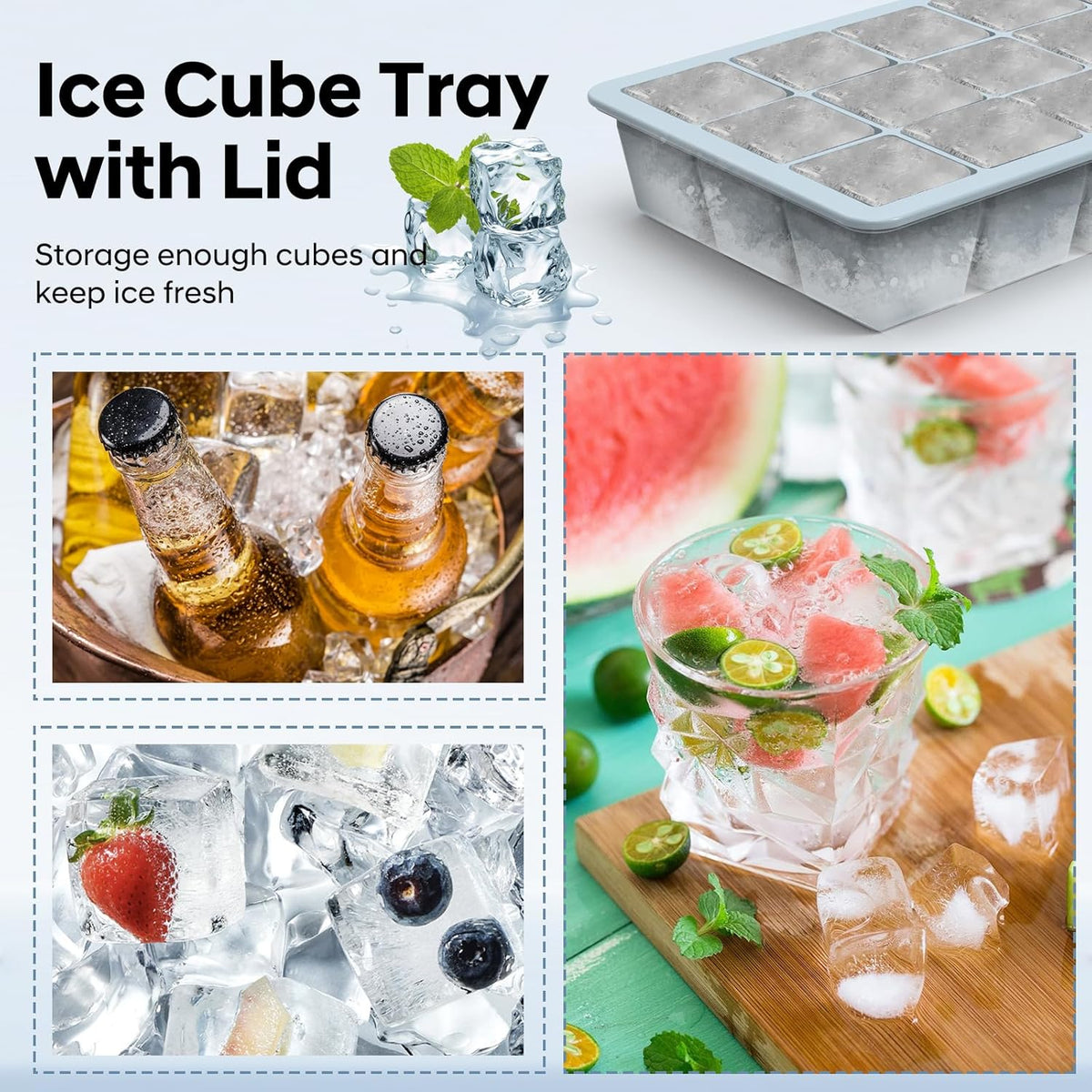 Silicone Ice Cube Tray 2 Pack, HANCELANT Ice Cube Mold, Ice Trays for Freezer with Lid for Whiskey, Baby Food, BPA Free, Easy Release