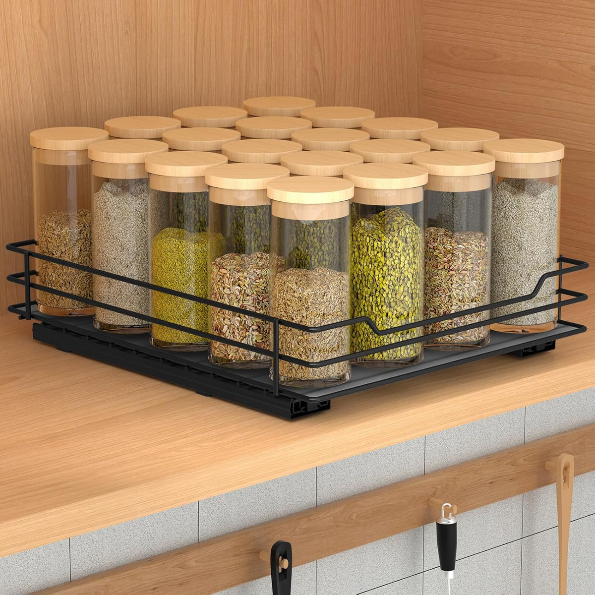 Pull Out Spice Rack Organizer for Cabinet, Heavy Duty Slide Out Spice Rack Organizer for Kitchen Cabinets and Pantry, Fits Spices, Sauces, Canned Food (8.5''Wx10.5''Dx2.5''H)