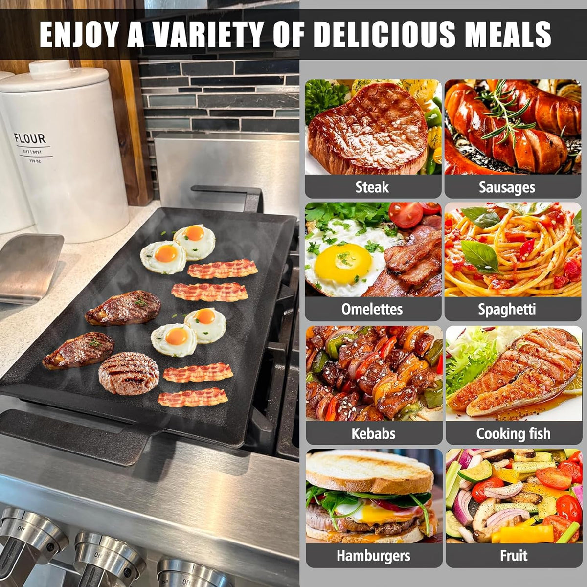 SafBbcue Carbon Steel Griddle Plate for Gas Grill, Carbon Steel Pan for Stove Top, Flat Top Griddle for Outdoor Charcoal Grill, Direct Flame Safe & Induction Compatible, Universal Multi-Use 24" x 10"