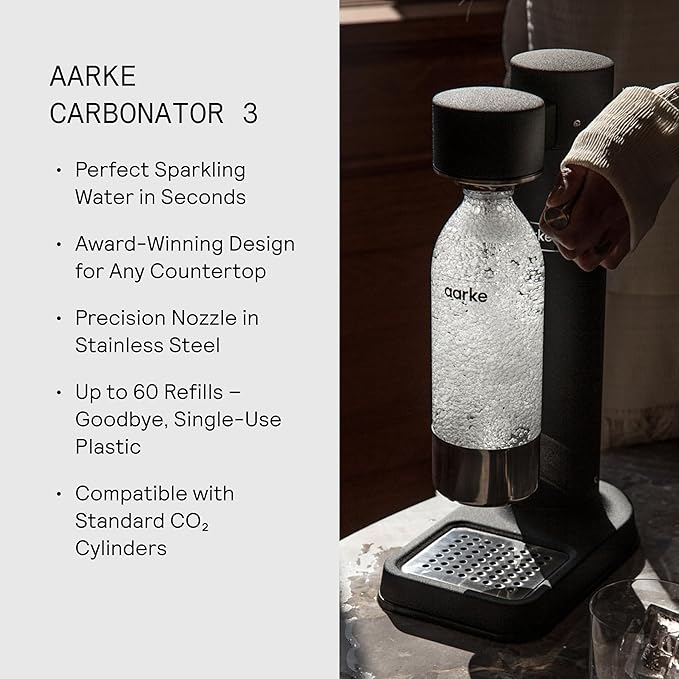 aarke - Carbonator III Premium Carbonator-Sparkling & Seltzer Water Maker-Soda Maker with PET Bottle (Matte Black)