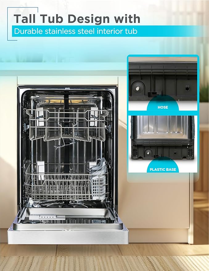 BLACK+DECKER 24" Built-In Dishwasher, 12-Place Setting Capacity with Stainless Steel Tub, Dish Washer with 6 Wash Programs, Low Noise, ENERGY STAR Certified, BDW200MS, Stainless Steel Look
