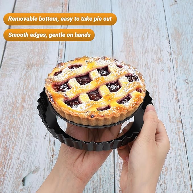 Beasea 6 Inch Tart Pan, 2pcs Small Tart Pie Pans with Removable Bottom Mini Non Stick Pie Tin Container Pan Loose Bottom Fluted Quiche Baking Pan for Fruit Tart Quiche Cakes