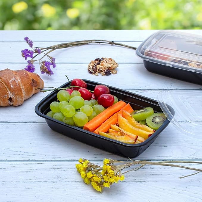 GUSTO [28 oz - 50 Count 1-Compartment Meal Prep Containers with Lids – Reusable, Microwaveable, Dishwasher & Freezer Safe, BPA-Free Food Storage Boxes for Portion Control (Formerly Comfy Package)