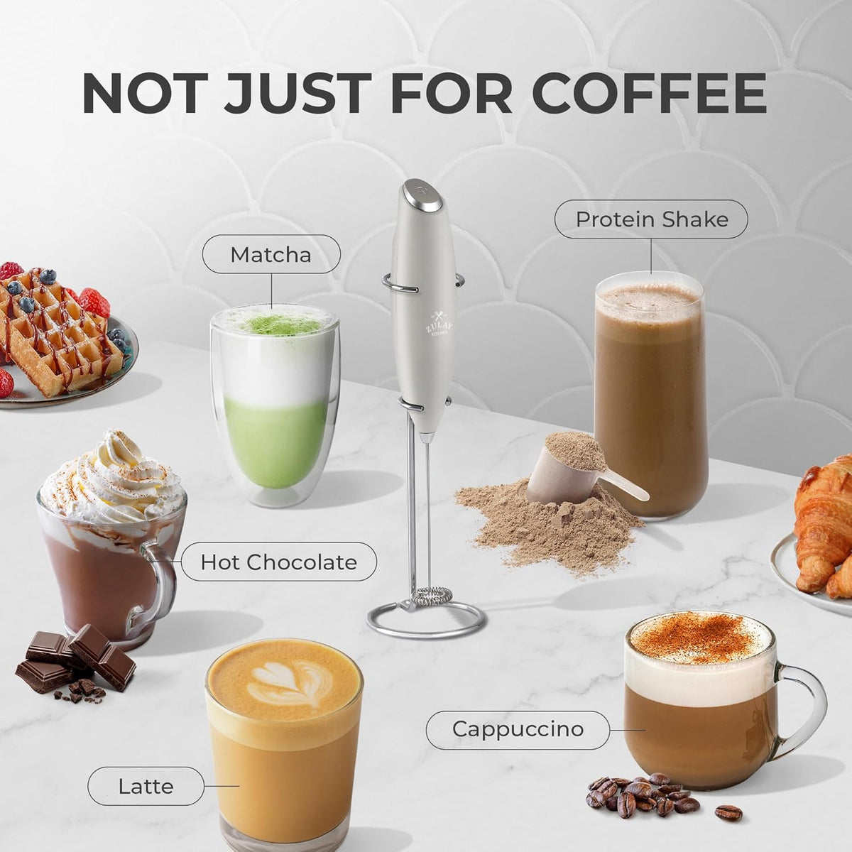 Zulay Kitchen Powerful Milk Frother Wand - Ultra Fast Handheld Drink Mixer - Electric Whisk Foam Maker for Coffee, Lattes, Cappuccino, Frappe, Matcha & Coffee Creamer - Milk Boss Gray