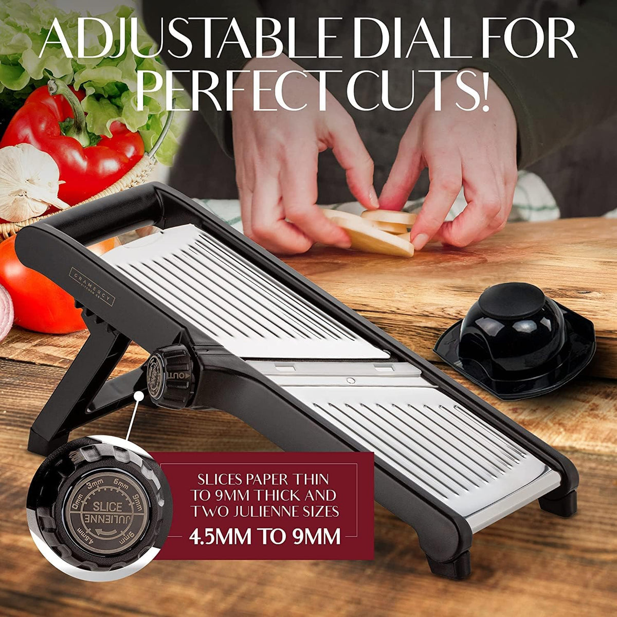 Gramercy Mandoline Food Slicer, Vegetable Cutter, Potato Slicer, Mandolin for Kitchen, Veggie Cutter, Cucumber Tool - Comes with One Pair Cut-Resistant Gloves
