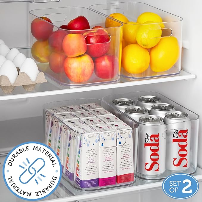 STORi Bliss 10" x 6" Open Clear Pantry Organizer Bin, Set of 2, Plastic Containers with Handle for Kitchen, Fridge, Cabinet, Closet, Bathrom, Undersink Storage Made in USA