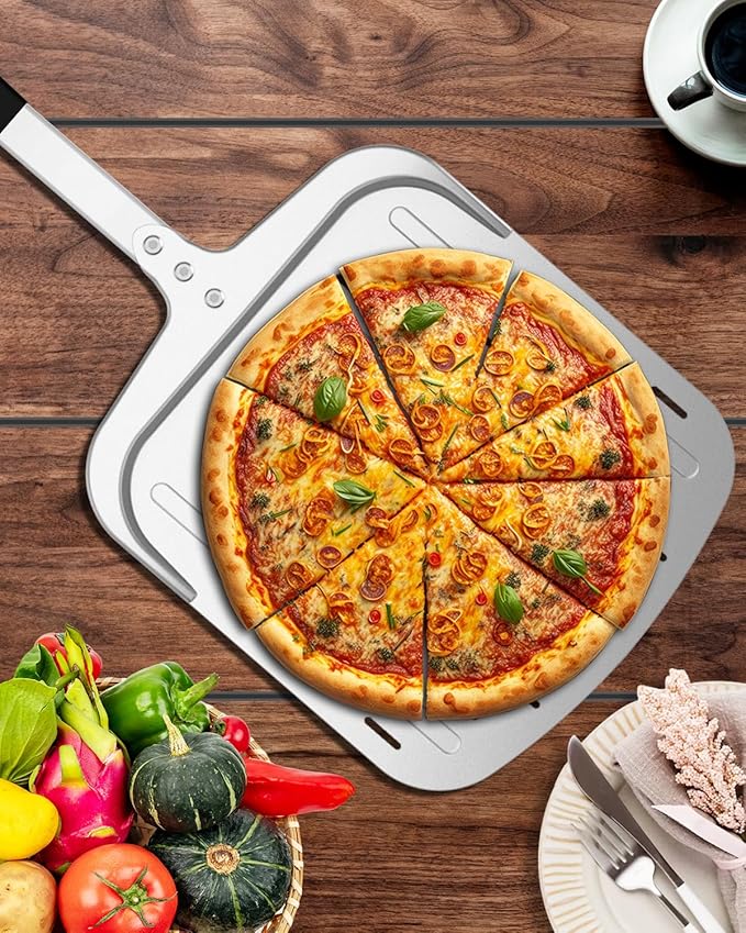 Pizza Peel 12 inch, Perforated Aluminum Pizza Paddle (12'') with Heat-resistant Handle, Nonstick and Lightweight Pizza Spatula, Pizza Oven Accessories