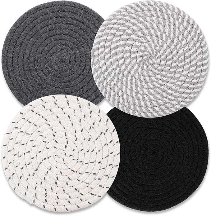 Trivets for Hot Dishes, Hot Pads for Kitchen, 7'' Trivets for Hot Pots and Pans, Pot Holders for Kitchen, Pot Holders Heat Resistant 4-Pcs, Kitchen Essentials for New Home