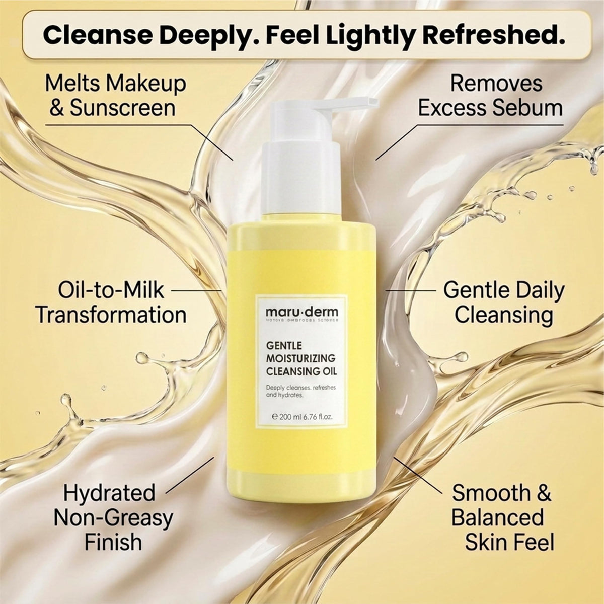 Gentle Cleansing Oil for Face & Body - Makeup Remover & Double Cleanser with Niacinamide & Panthenol - Removes Sunscreen, Sebum & Impurities, Hydrating Formula for Sensitive & Dry Skin – 200ml
