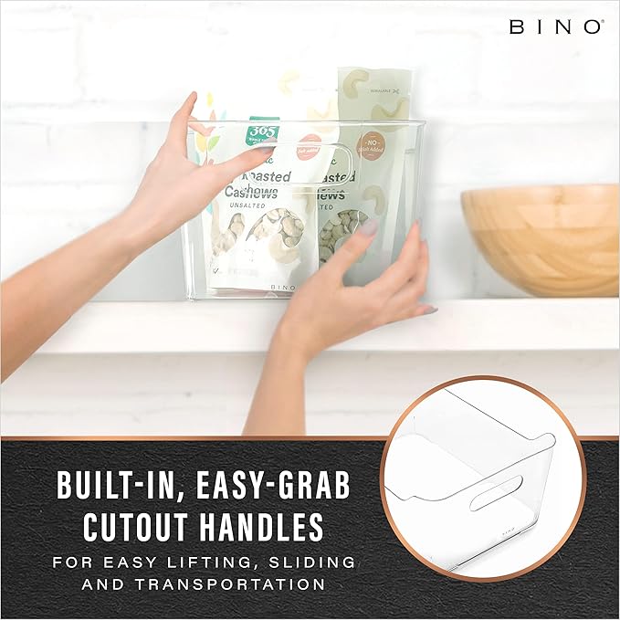 BINO | Plastic Organizer Bins, Large - 4 Pack | The SOHO Collection | Multi-Use | Pantry & Freezer Organizer Bins | Plastic Storage Containers for Home & Kitchen Org