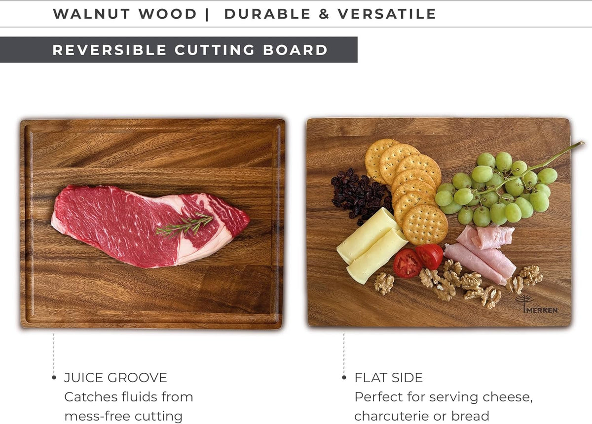 Premium Walnut Wood Cutting Board – Large End Grain Butcher Block – Reversible Chopping Board with Juice Groove – For Meat, Cheese, Veggies, Charcuterie – Knife Friendly Kitchen Essential