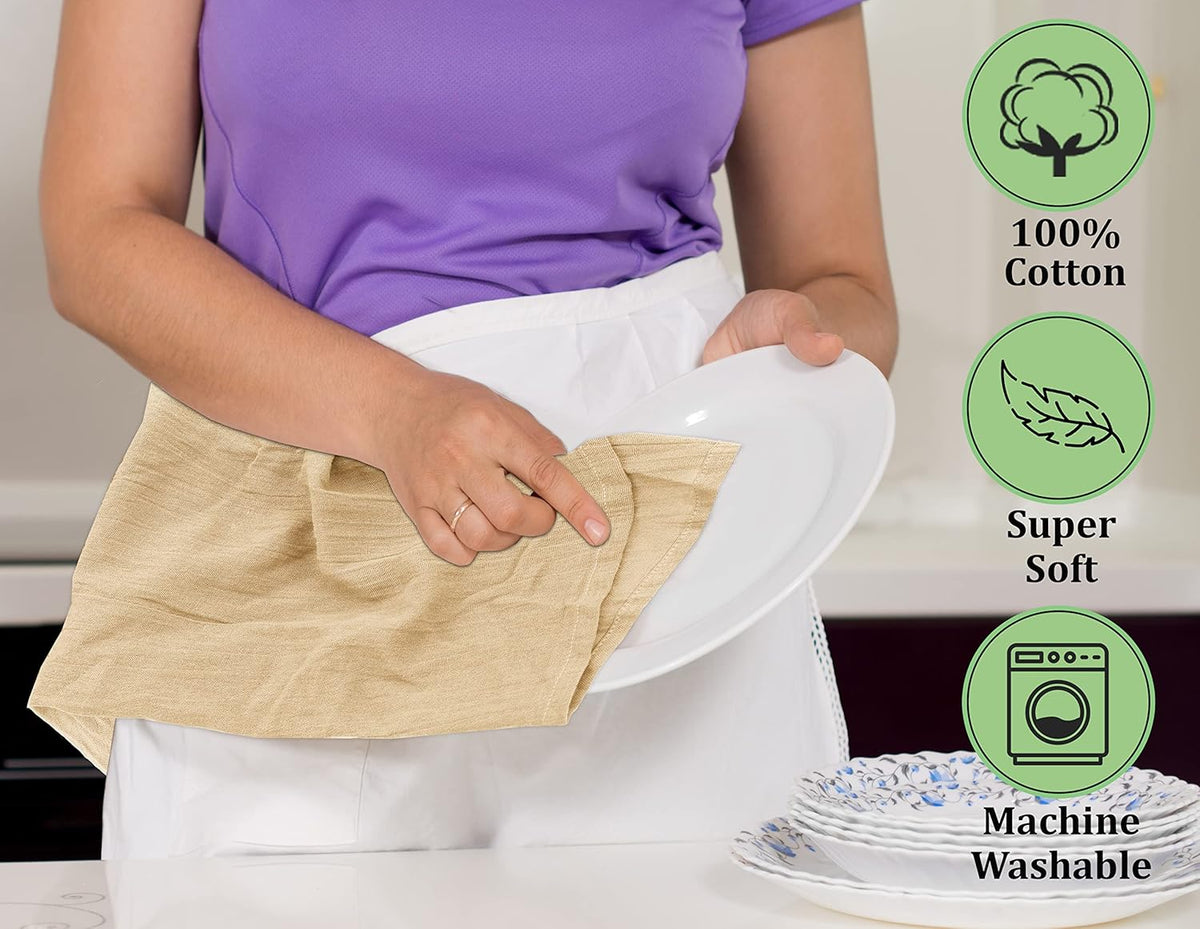 RUVANTI Flour Sack Towels 12 Pack 28 x 28 Inches, Ring Spun 100% Cotton Dish Towel, Machine Washable, Absorbent - Flour Sack Kitchen Towels for Drying and Cleaning - Camel