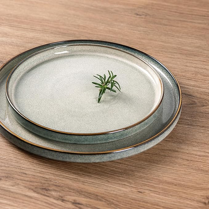 GBHOME Ceramic Dinnerware Sets for 8, 24 Pieces Stoneware Plates and Bowls Sets, Reactive Glaze Stackable Dish Set -Scratch Resistant, Dishwasher&Microwave Safe