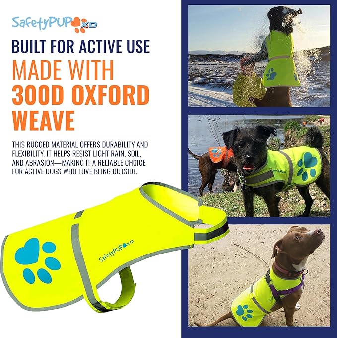 Dog Reflective Vest – Hi-Vis Fluorescent Visibility That Helps to Safeguard Your Pet On/Off Leash in Urban & Rural Areas (Yellow, Medium)