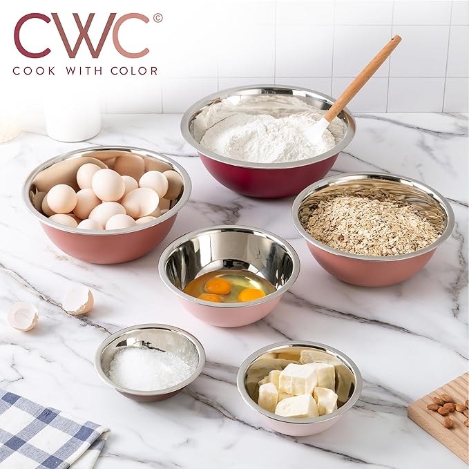 COOK WITH COLOR Stainless Steel Mixing Bowls Set - Nesting Bowls, 6 Pieces, Rose