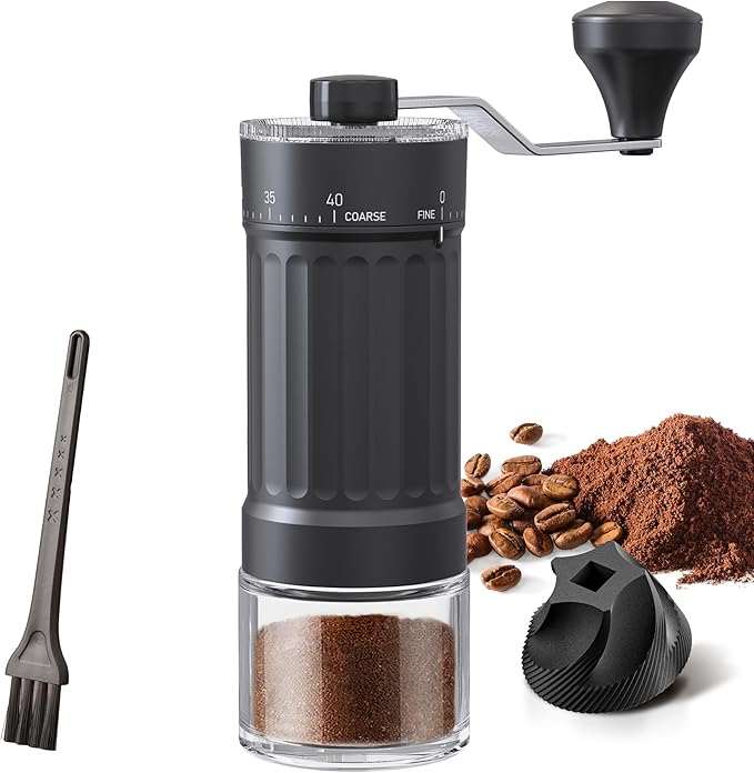 Portable Coffee Grinder Conical Burr for Espresso French Press Pour Over Double Bearing External Adjustment Capacity 25g (Ceramic Burrs)