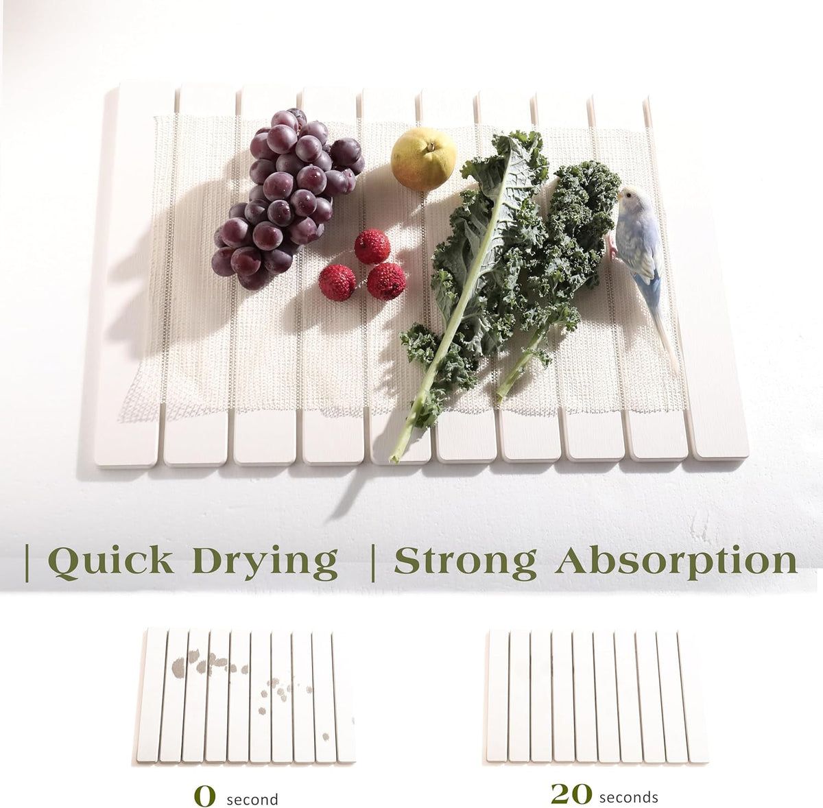 Stone Drying Mat for Kitchen Counter, Large Stone Dish Drying Mats Foldable, Ultra Absorbent Diatomaceous Earth Mats for Kitchen Dishes Bottles Cups Bathroom, 24x16 Inch (White drying mat, Large)