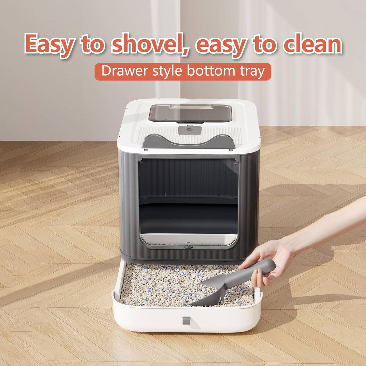 Covered Cat Litter Box with Lid for Kitten to Medium, Grey-White