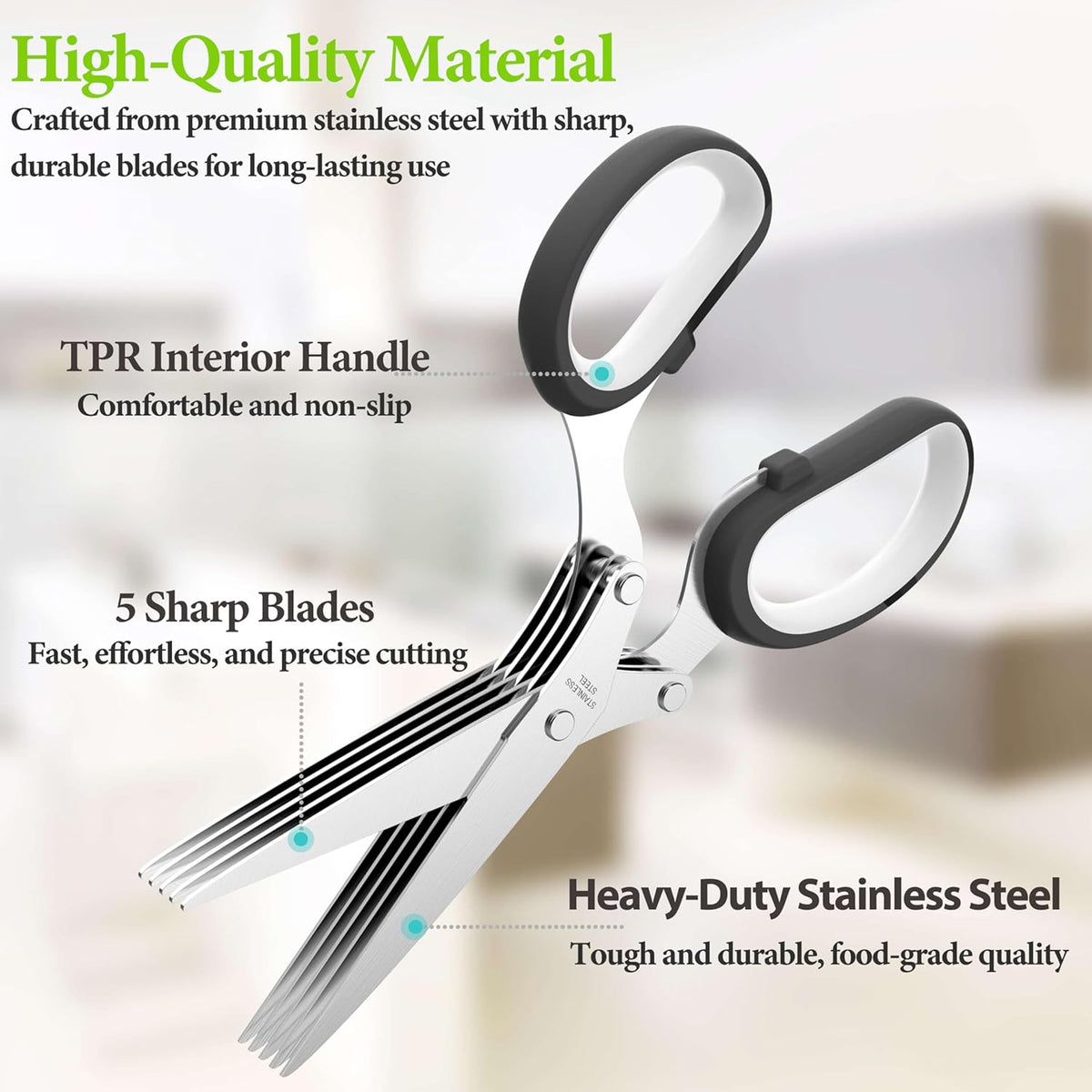 2025 Upgraded Herb Scissors, Effortless Herb Shears Cutter Tool with Sharp Stainless Steel Blades for Fresh Herbs, Must-Have Kitchen & Cooking Gadget, Black
