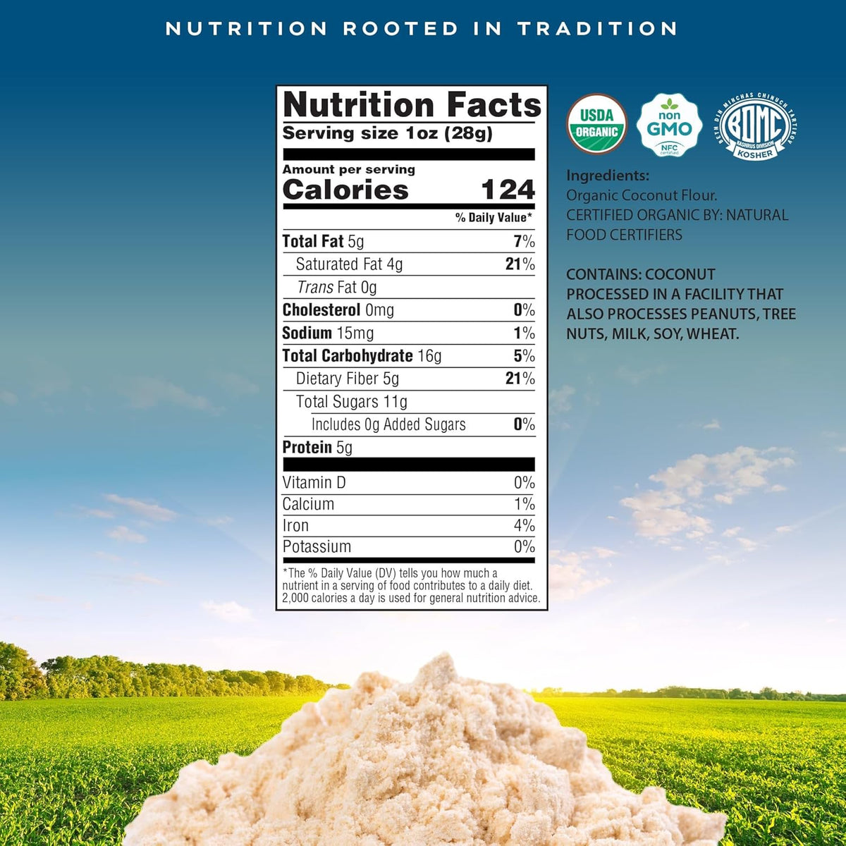 CROP BY POP - Organic Coconut Flour (16 Oz - 1 LB) Packed Fresh in Resealable Bag - USDA Organic, Non GMO - Naturally Grown, Vegan, Kosher