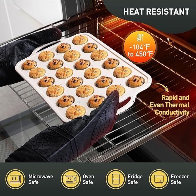 2 Packs 24 Cups Silicone Muffin Pan with Metal Reinforced Frame Mini Size Cupcake Pan Tray Egg Bites Silicone Circle Cookie Molds Muffin Tin Tart Pans Baking Sheet Set for Breakfast Sandwiches
