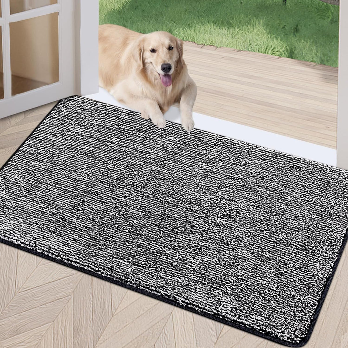 REFETONE Indoor Doormat, Front Door Mat 32"x48" Absorbent Rubber Backing Non Slip Back Door Mats, Washable Low-Profile Inside Floor Mat Door Rugs for Entryway, Resist Dirt Mud Mat for Dogs, Black