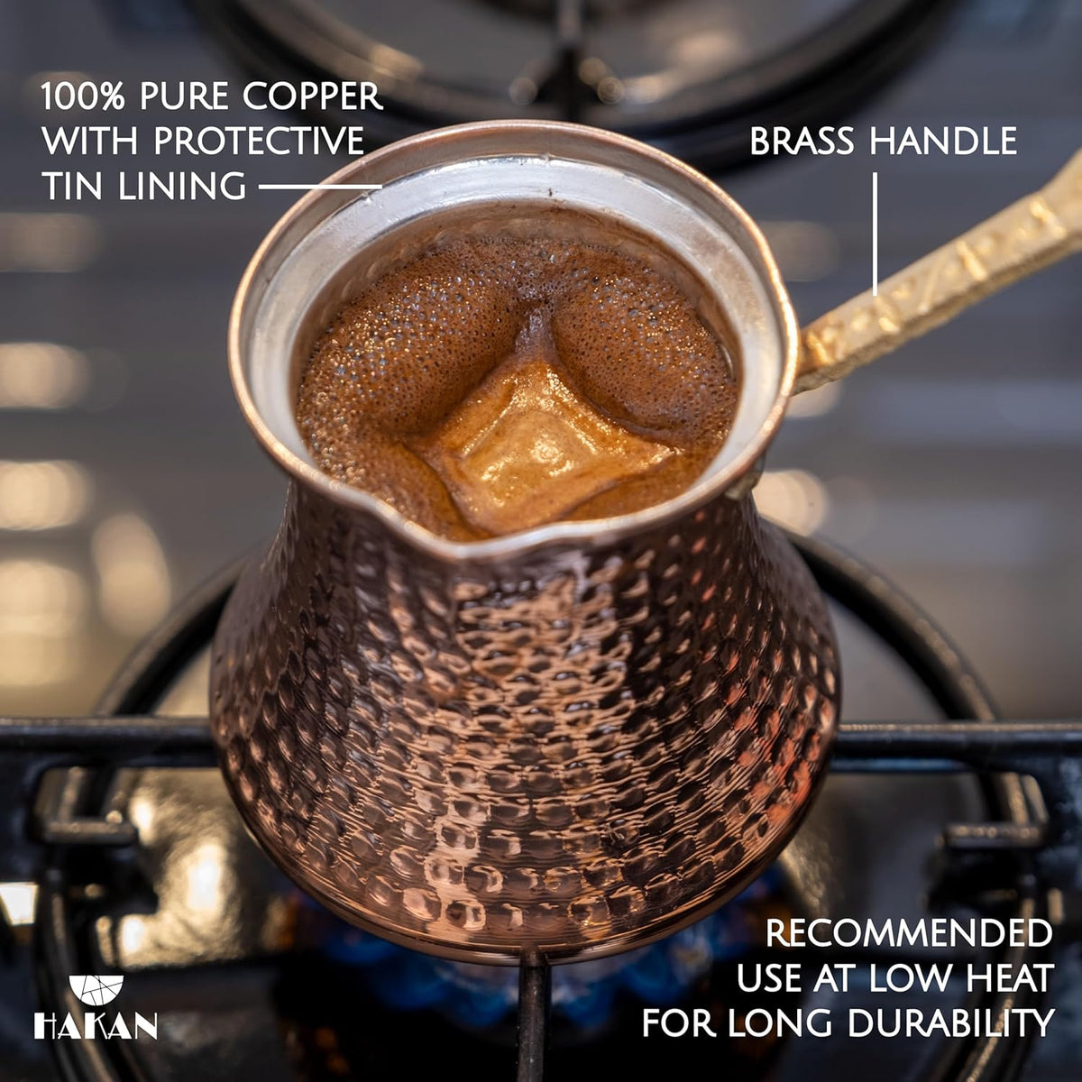 Hakan Turkish Coffee Pot | Stove Top Water Boiler, Coffee Maker, Butter, Chocolate & Milk Warmer | Even and Quick Heat with Handcrafted Copper Material | Coffee Gifts Idea, 16 Oz (475 cc)