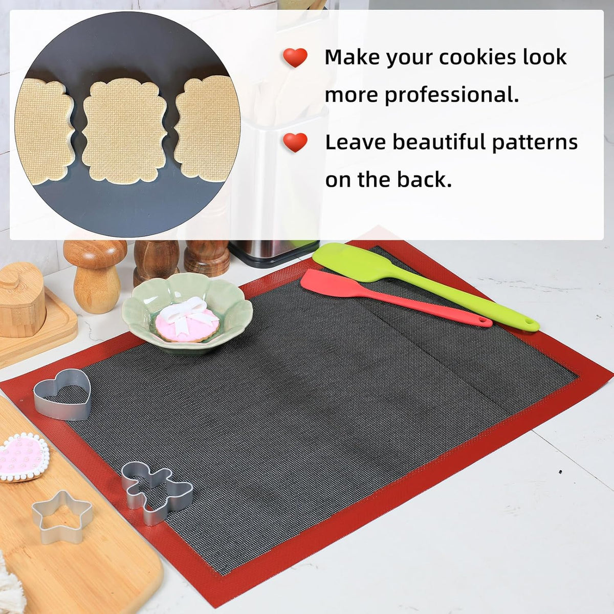 Perforated Silicone Baking Mat for Two-Thirds Size Pan, Non-Stick Eclair Baking Mat for 15x21 Big Sheet, Reusable Cookie Sheet Liner for Two Thirds Sheet Pans for Sugar Cookies 1 PCS