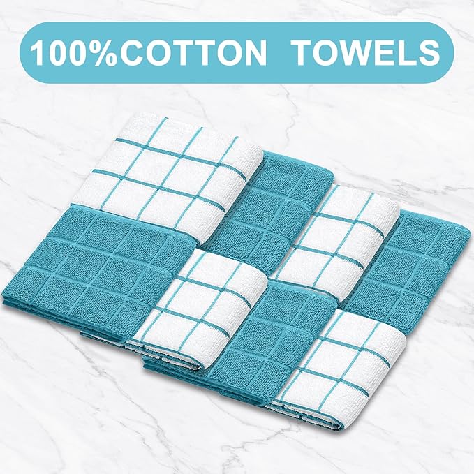 Oven Mitts Kitchen Towels and Dishcloths Pot Holders Sets, Oven Gloves Kitchen Dish Towels 500 Degree Heat Resistant Potholders with Non-Slip Silicone Surface for Cooking, Grilling, Baking-Blue