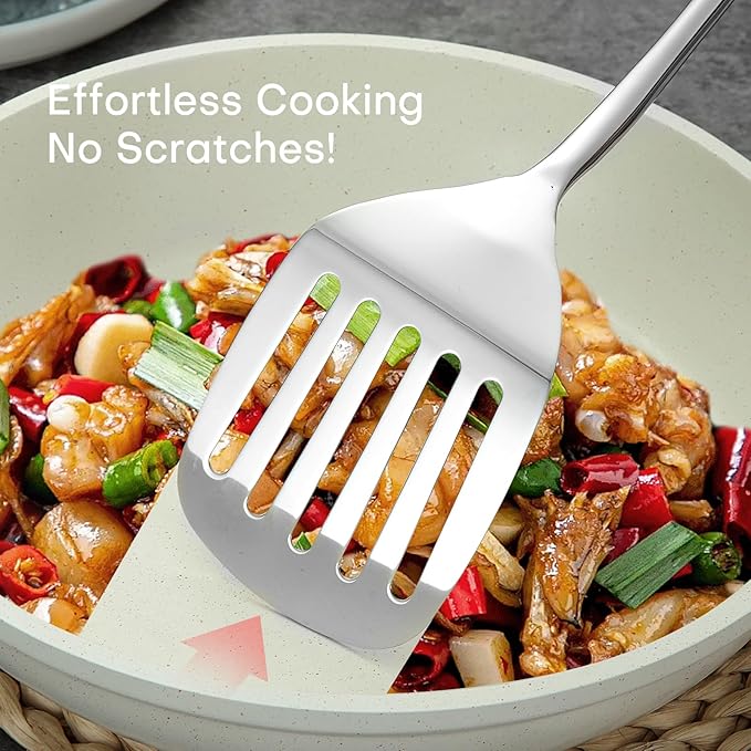 Lazycorner 304 Stainless Steel Kitchen Utensils Set 9-Piece Polished Mirror Finish Cooking Spoons, Slotted Spoon, Turner, Spatula, Pasta Spoon– Dishwasher Safe, Rust-Resistant