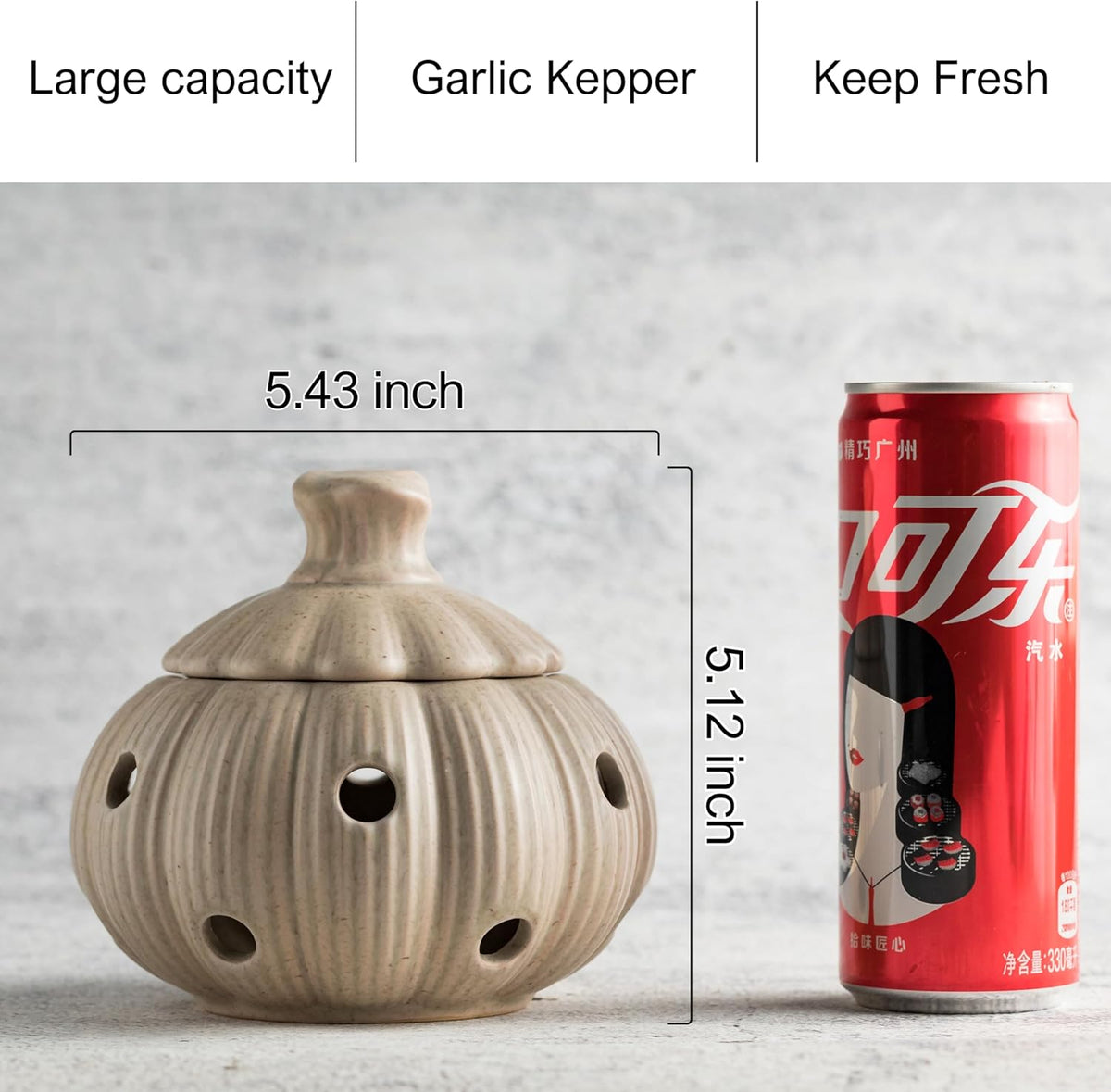 Garlic Storage Pod Ceramic Garlic Keeper with Lid Large Garlic Container for Counter, White