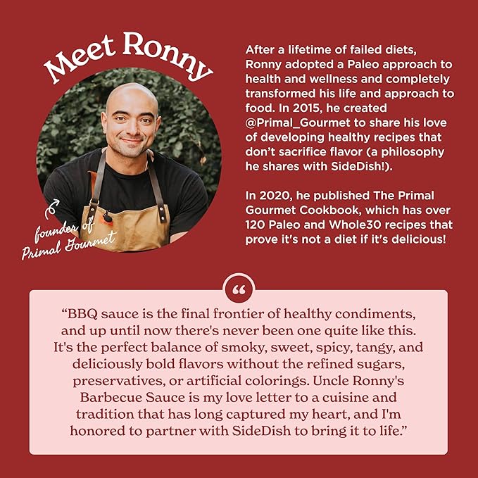 SideDish & Primal Gourmet Uncle Ronny's BBQ Sauce - Pack of 3 – Refined Sugar Free, Seed Oil Free BBQ Sauce with All-Natural Ingredients – Gluten & Dairy Free Paleo-Friendly Barbecue Condiment