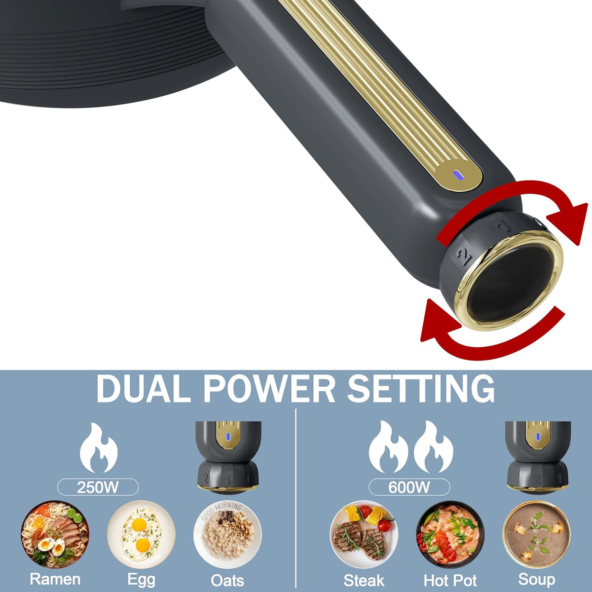 TOPWIT Hot Pot Electric with Steamer, 2L Multifunctional Electric Pot, Non-Stick Sauté Pan, Portable Pot for Steak, Fried Rice, Ramen, Soup with Dual Power Control (Silicone Spatula Included), Grey