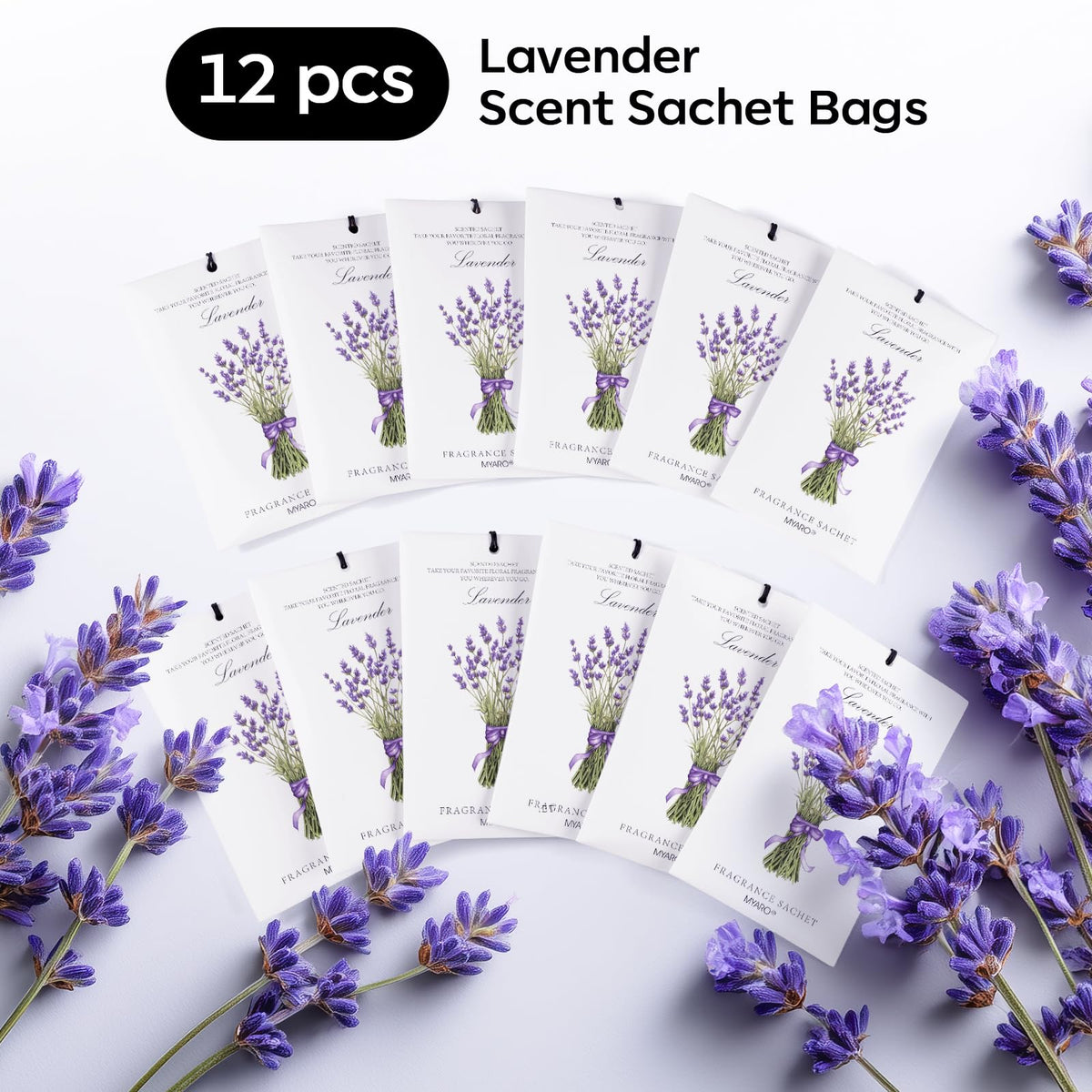 MYARO 12 Pack Lavender Scented Sachets, Closet Deodorizer Car Air Freshener