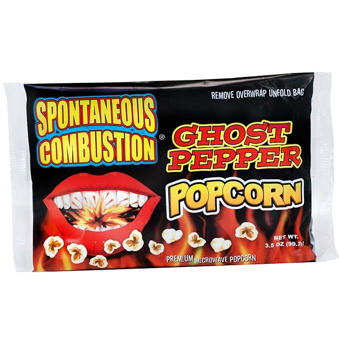 Spontaneous Combustion Ghost Pepper Microwave Popcorn Bags - 12 Pack - Ultimate Spicy Gourmet Popcorn - Perfect Hot Movie Theater Popcorn for Home - Try if you dare!