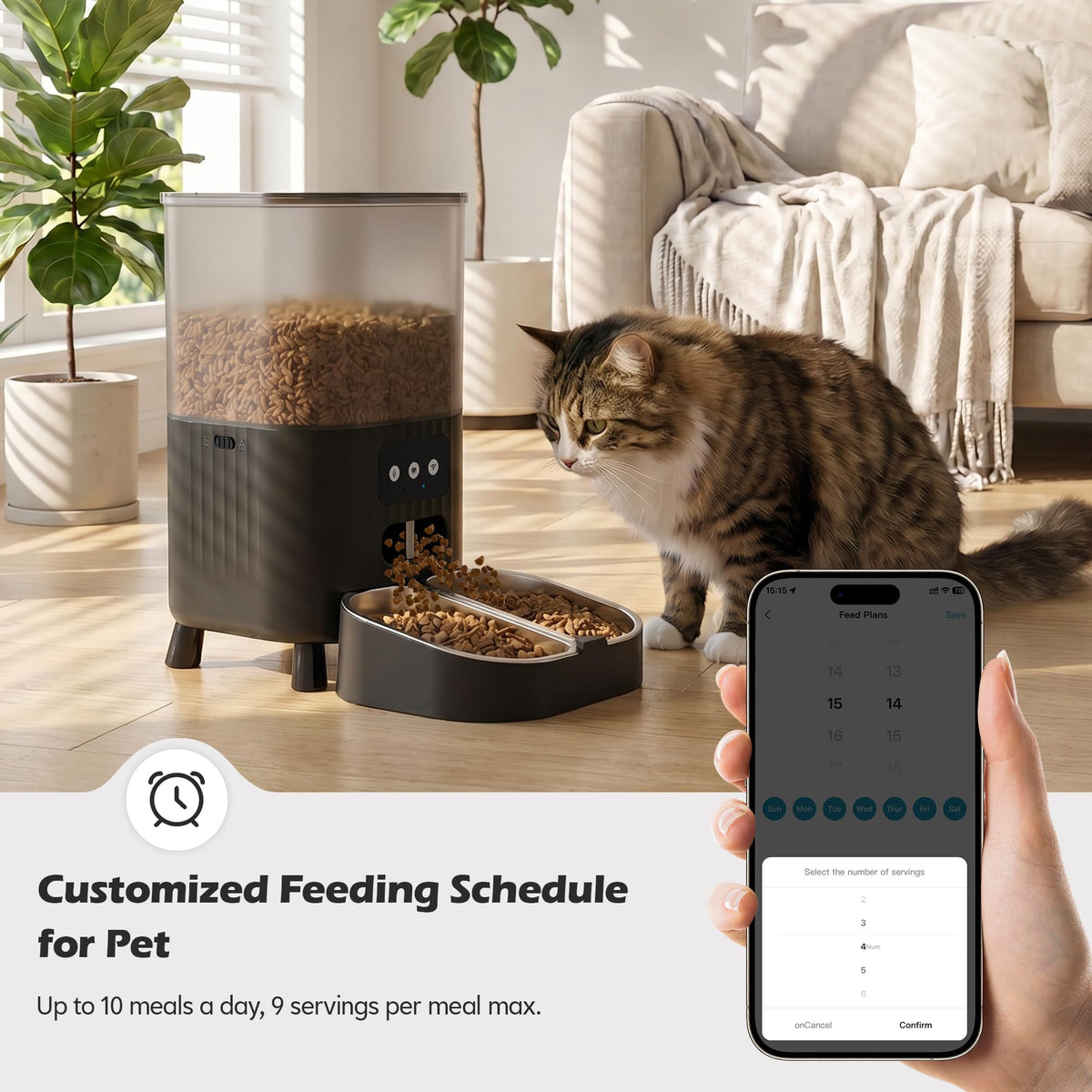 PEYAKO Automatic Cat Feeder, WiFi Cat Food Dispenser with App Control, Smart Dry Pet Food Feeder, 1–10 Meals Per Day, Voice Recording & Stainless Steel Dual-Bowl for Small Pets Indoor(4.5L, Black)