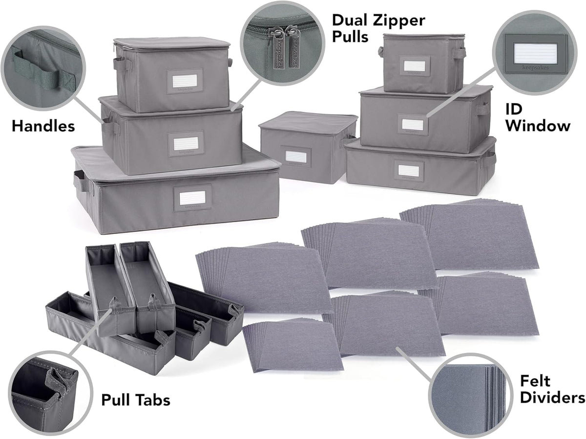 Covermates Keepsakes Dish Storage Box - Stackable, Reinforced Handles, China Storage, Graphite