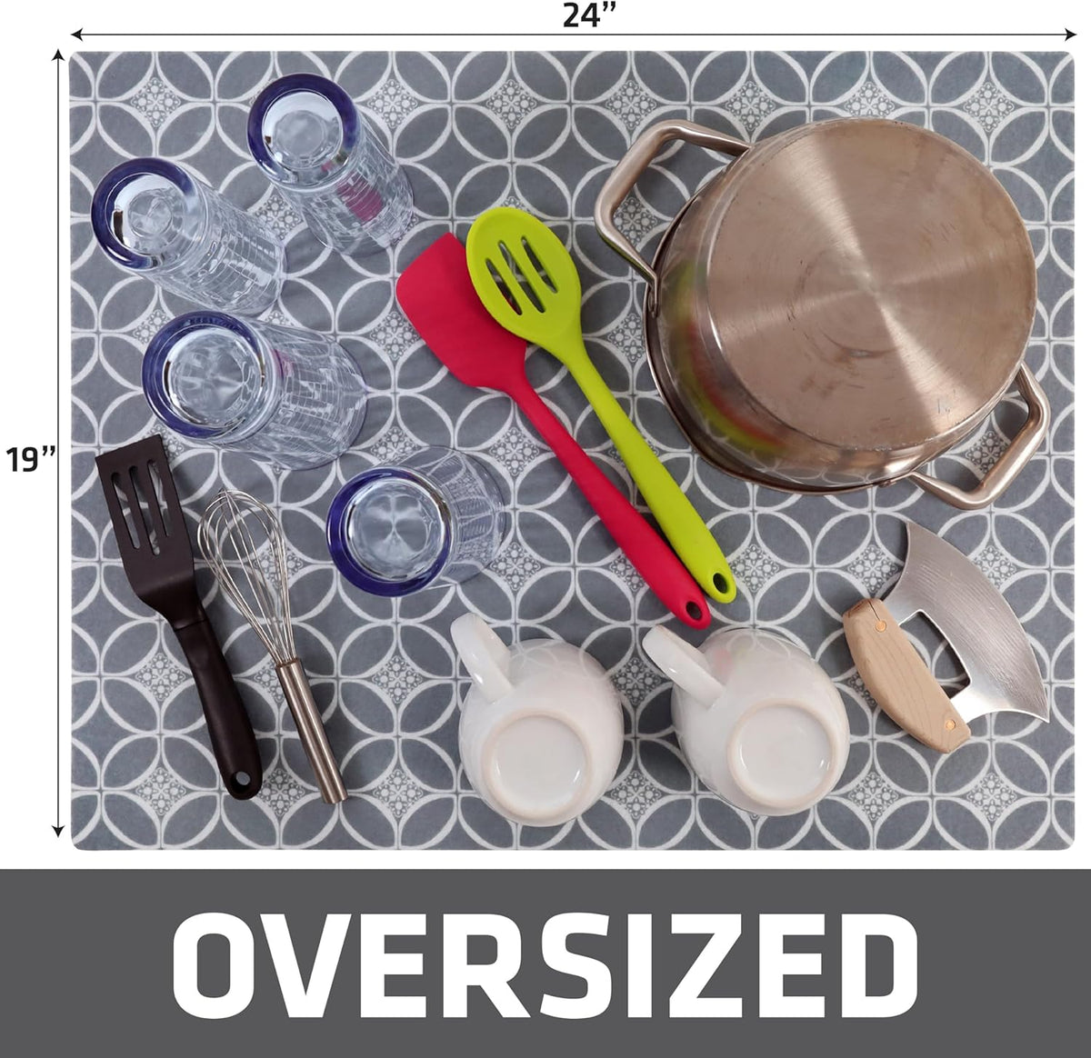 Drymate XL Dish Drying Mat, Oversized (19”x24”), Low-Profile, Super Absorbent, Quick Dry Fabric, Waterproof & Slip-Resistant, for Kitchen Counter, Trimmable, Easy to Clean (USA Made)(Indigo Grey)