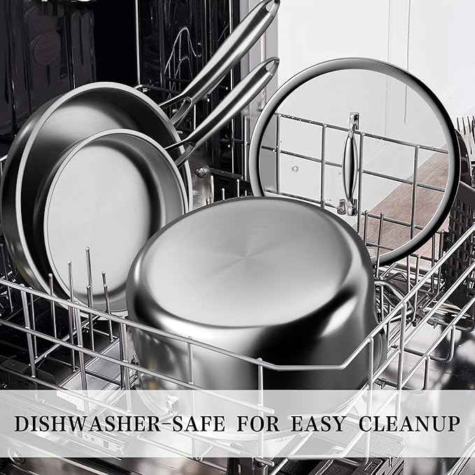 Stainless Steel Cookware Set - VONIKI Tri-ply Stainless Pots And Pans Set with Steamer Basket, Non Toxic Induction Cookware, Kitchen Cookware Sets PFOA & PTFE Free, Dishwasher and Oven Safe
