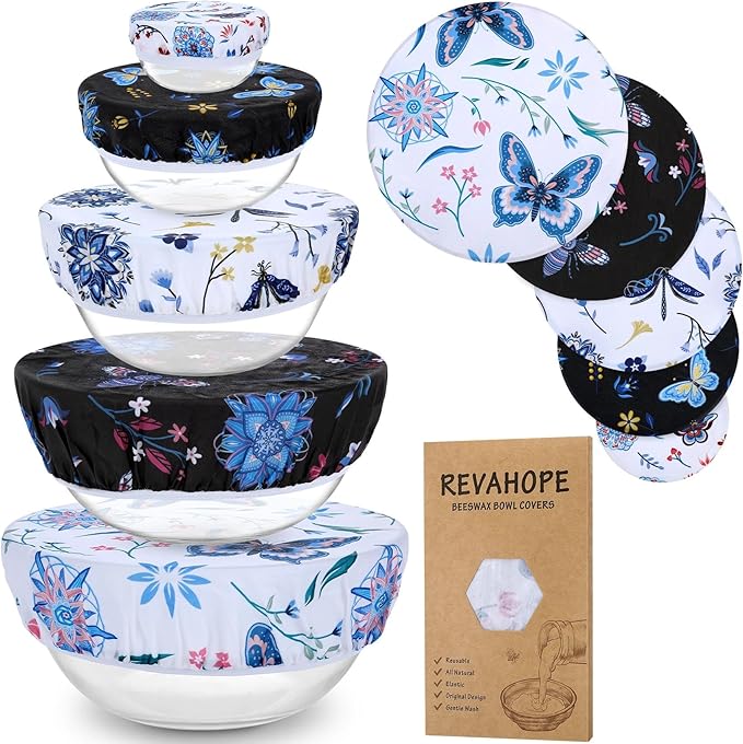 5-Size Reusable Beeswax Bowl Covers for Bread Proofing, Cotton Cloth Flexible Beeswax Wraps for Food Storage(Butterfly)