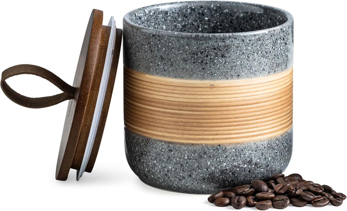 Ceramic Jar with Lid Airtight, Coffee Container Kitchen Food Storage Jars for Spice Sugar Tea Bag, Stackable Decorative Jars for Countertop, Grey & 18oz
