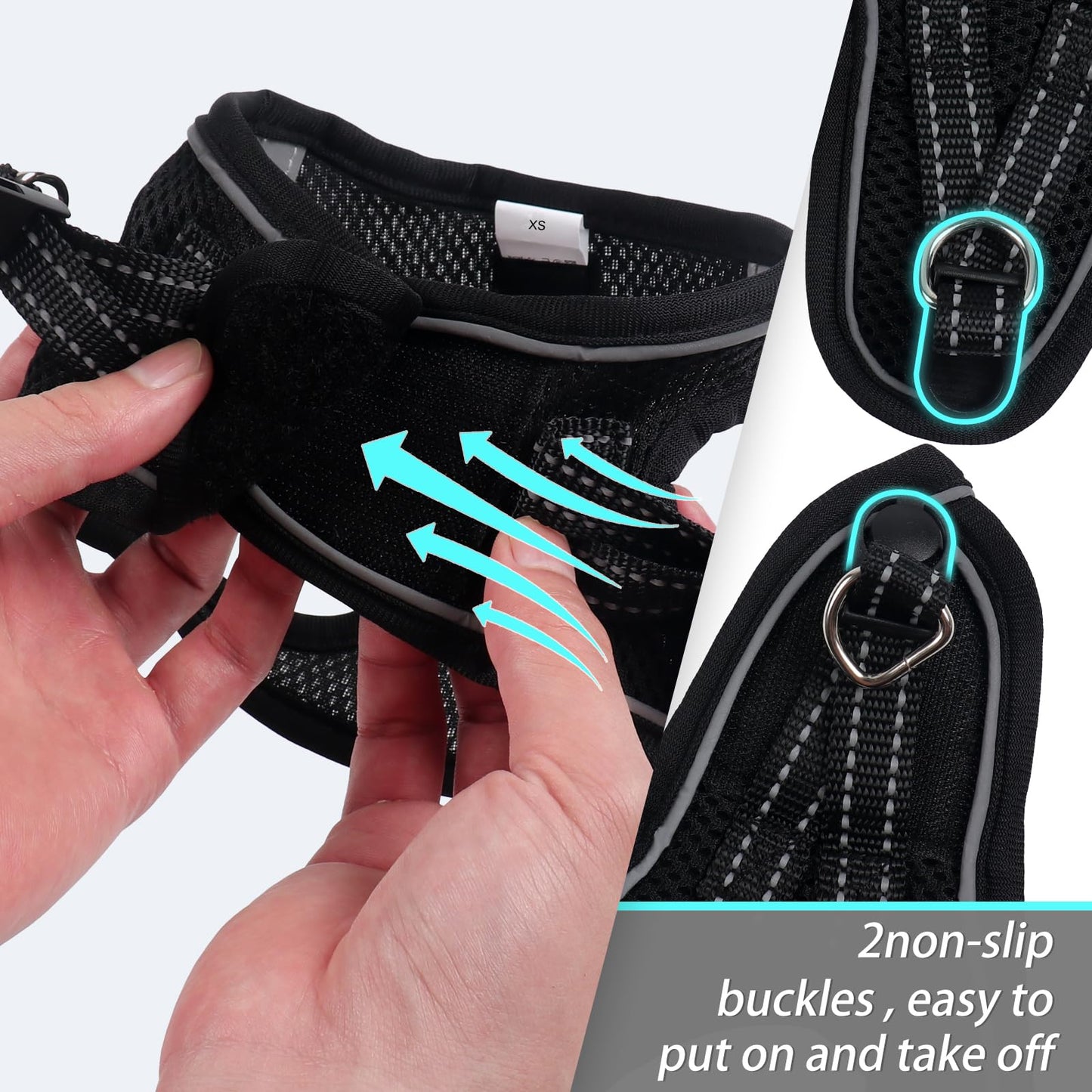 Dog Harness for Small Dogs, Small Dog Harness and Leash Set, Honeycomb Grid, Reflective Lightweight Harness & Anti-Twist Pet Lead (Multi Color, XS-Black)