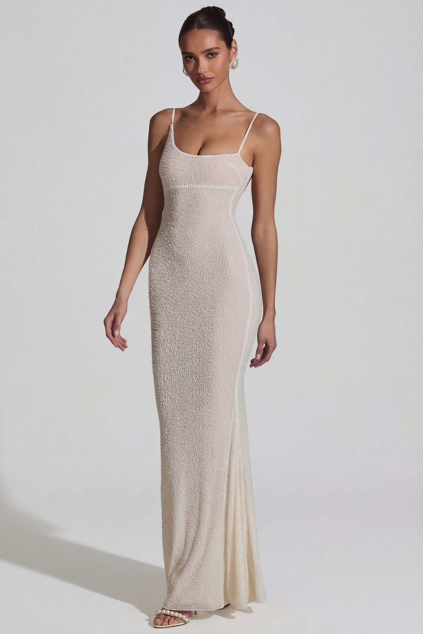 Embellished Backless Maxi Dress in White
