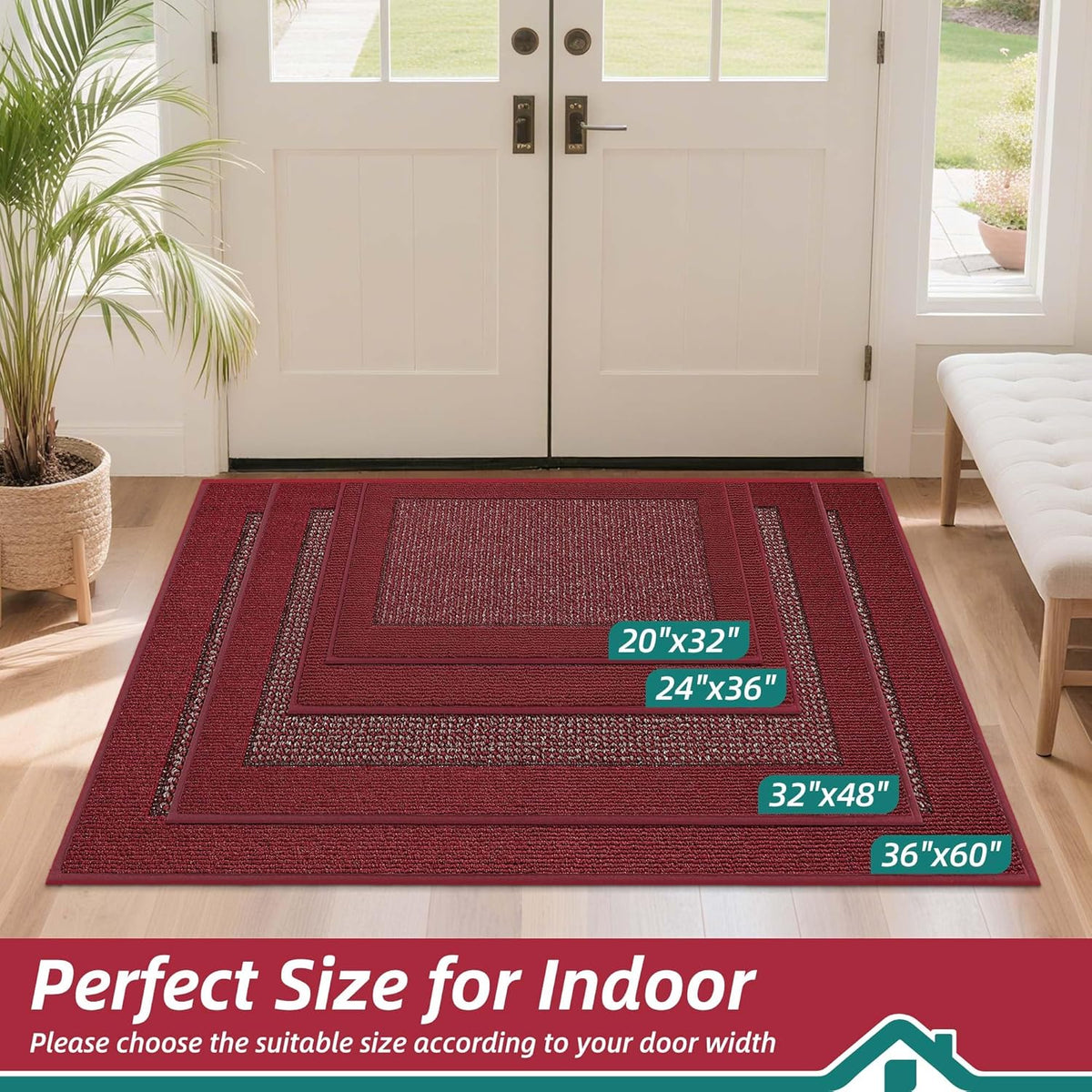 BEQHAUSE Indoor Door Mat 24" x 36", Dirt Trapper Door Mats Non-Slip Entryway Rugs Washable, Resist Dirt Absorbent Welcome Mat, Low Profile Floor Mats for Front Back Door and Entryway, Red