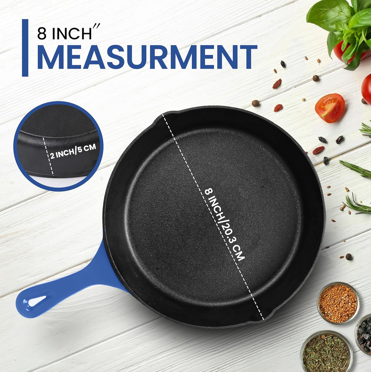Utopia Kitchen Pre Seasoned Chefs Pan Skillet Frying Safe Grill Cookware for indoor & Outdoor Use (Blue, 8 Inch Pack of 1