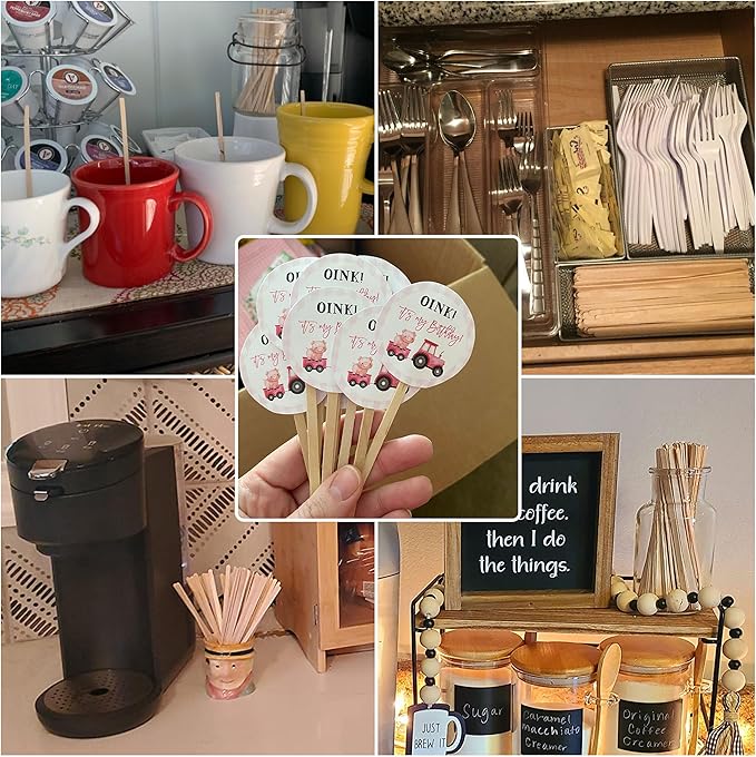 ANTETOK Wooden Coffee Stirrers - Coffee Stir Sticks 7 Inch,500pcs Disposable Birch Wood Coffee/Beverage Stirrers,Swizzle Drink Sticks,Coffee Bar Accessories