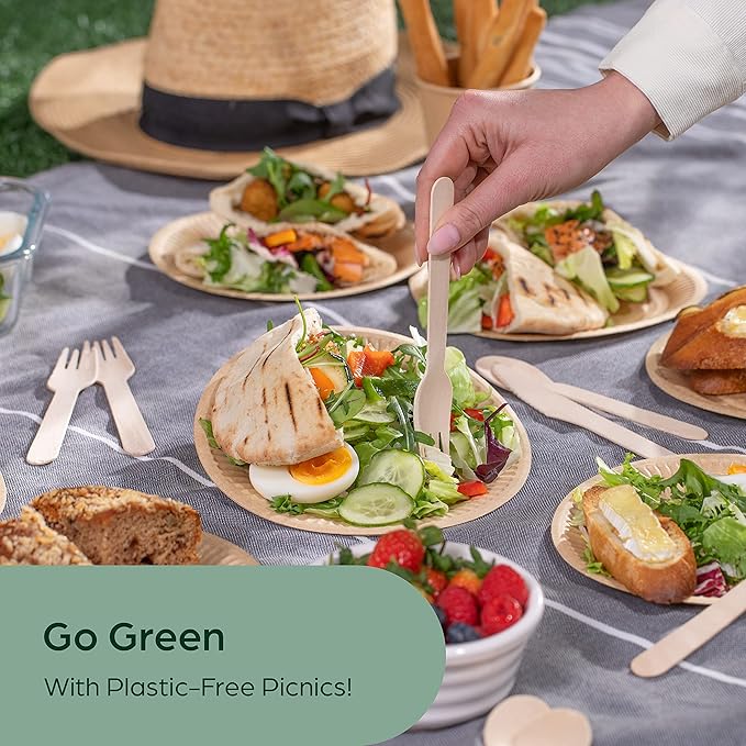 PURPLECLAY Disposable Wooden Utensils 300 PCS (100 Sets) Cutlery Wrapped with Fork, Spoon, Knife, Napkin