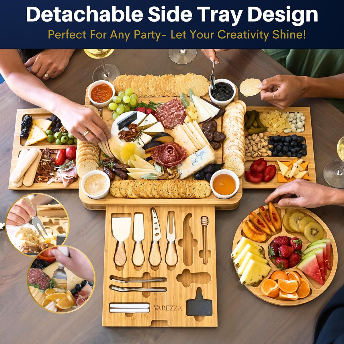 Charcuterie Boards Set – Large Bamboo Cheese Board & Platter with Charcuterie Accessories, Housewarming Gifts for New Home, Bridal Shower, New House Gift