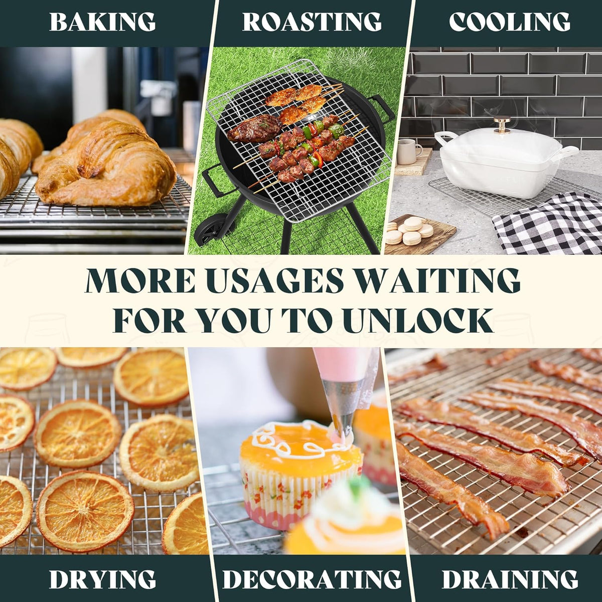 Cooling Racks for Cooking and Baking-8.5"x12" Oven Safe Premium Stainless Steel Heavy Duty Baking Rack Tight-Wire, Fits Quarter Sheet Pan for Roasting & Grilling & Cooking-1 Pack